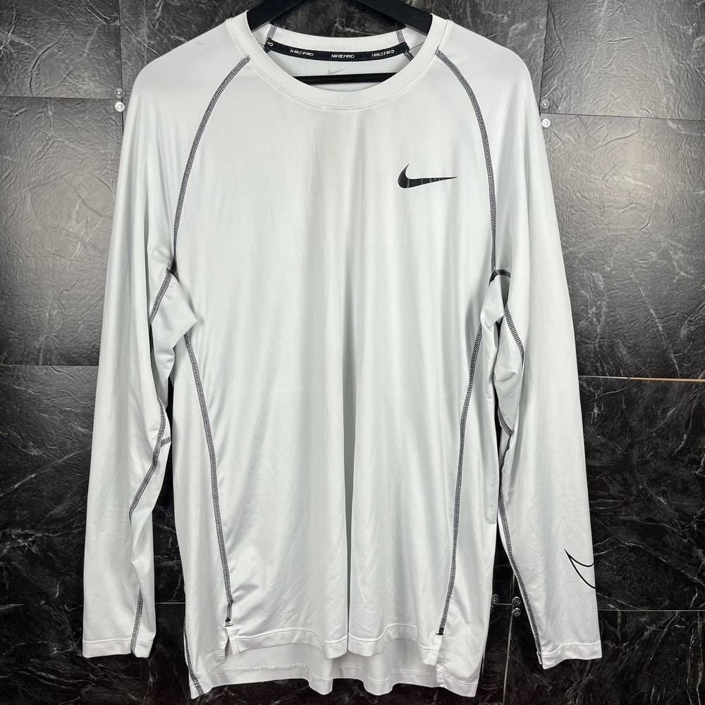 Nike Pro Men's White Compression Long Sleeve Train Shirt XL